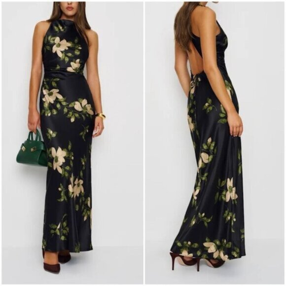 Reformation Dresses & Skirts - NEW Reformation Anaiis Silk Long Black Floral Backless Dress Mood for Love US 6